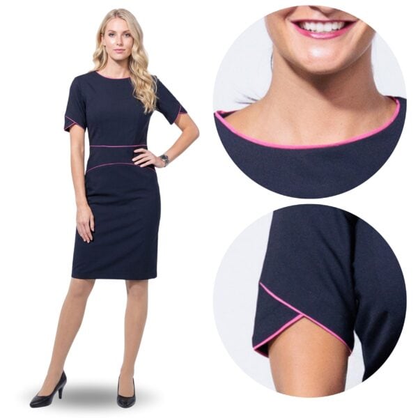 Elegancka granatowa sukienka midi z wełną