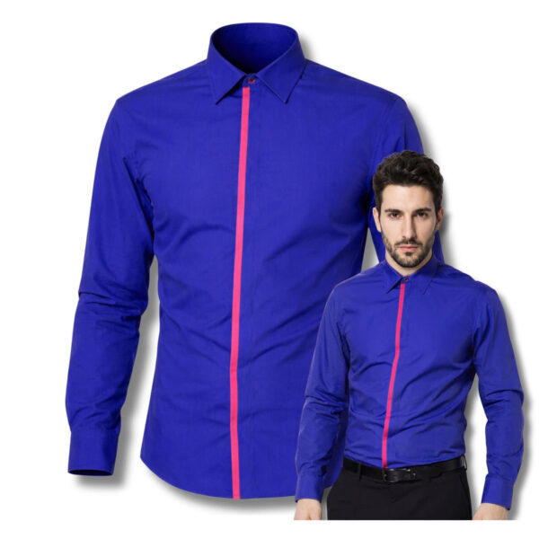 Koszula męska długi rękaw niebieski kobalt z kontrastową lamówką