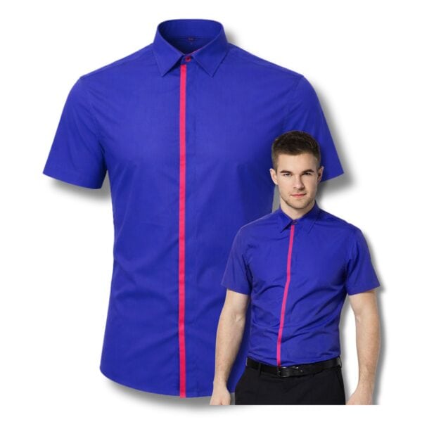 Koszula męska krótki rękaw niebieski kobalt z kontrastową lamówką