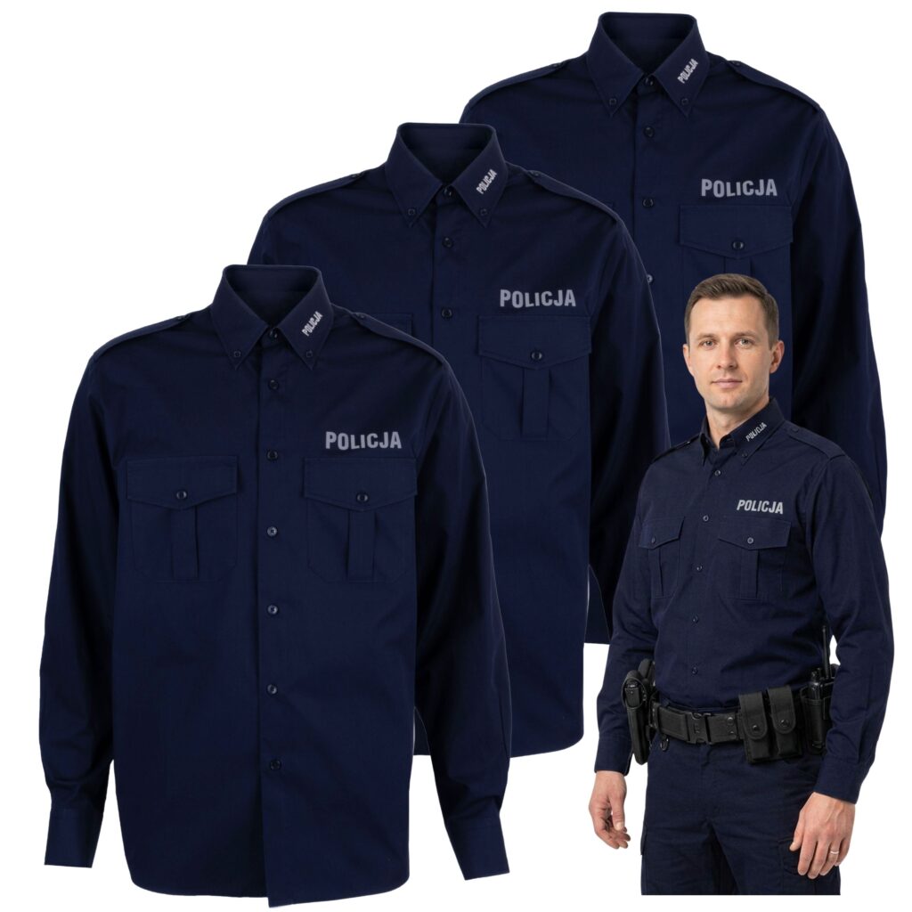 Koszula Męska Służbowa Zestaw 3-PAK Długi Rękaw Policja