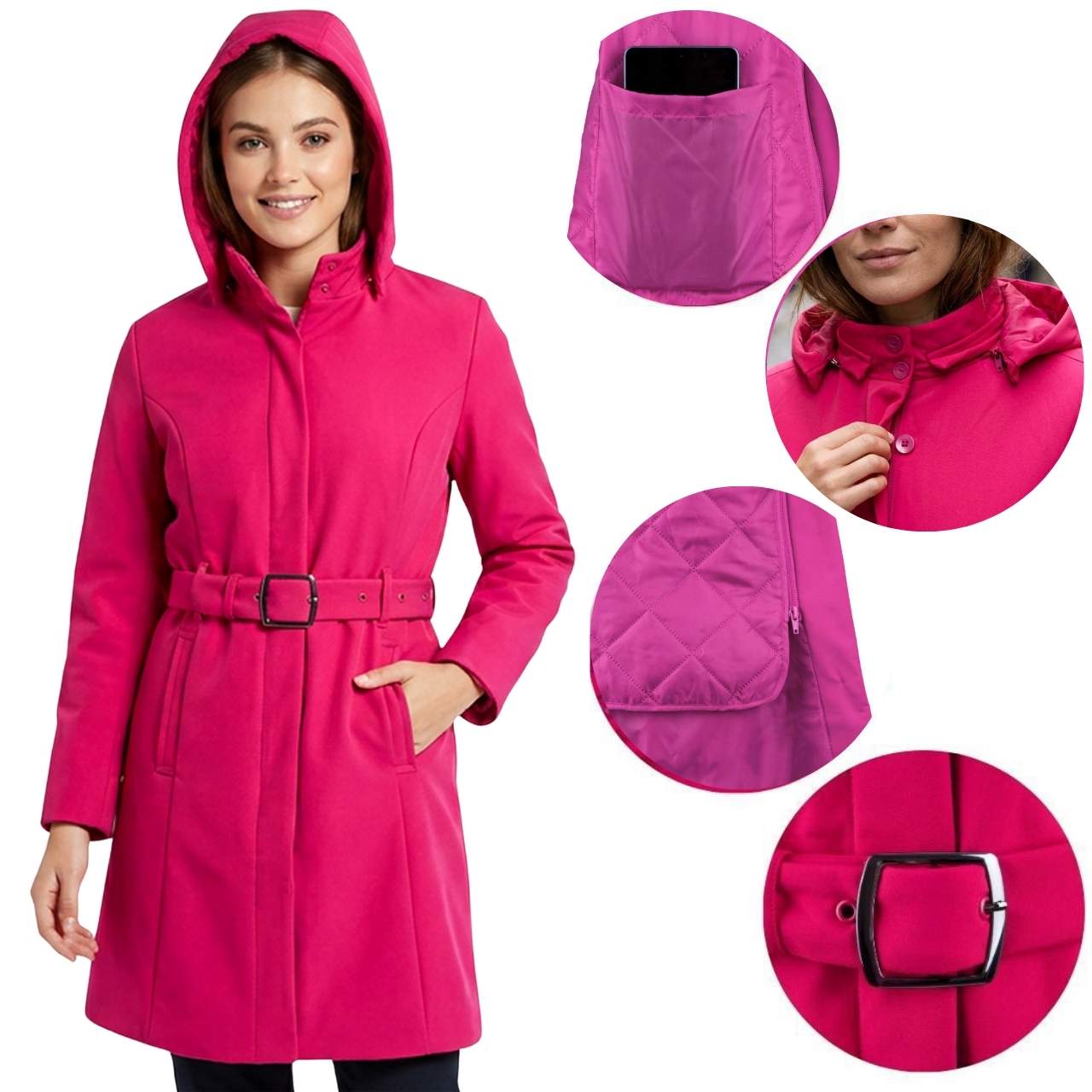 Kurtka softshell płaszcz przeciwdeszczowy z kapturem długi - obrazek 3