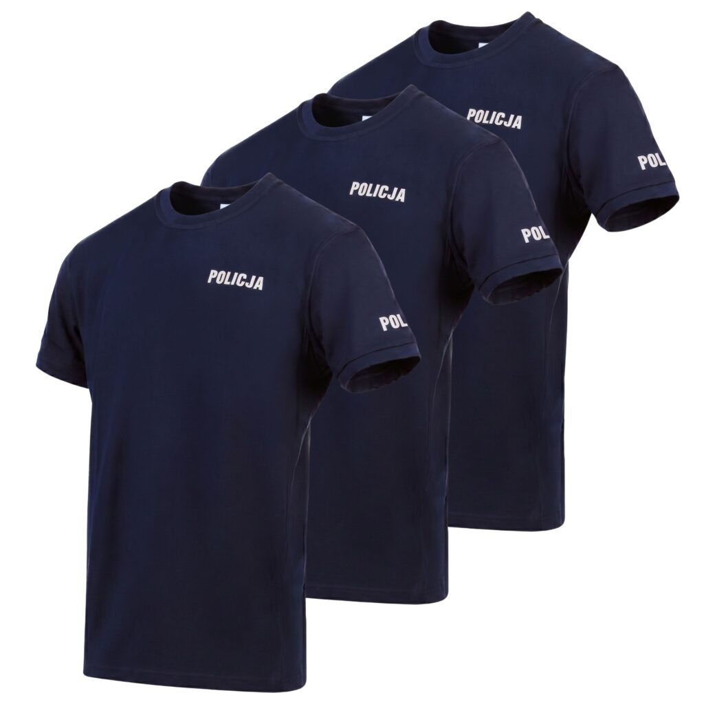 Zestaw 3x Koszulka T Shirt Policja 100% Bawełna Granatowa Odblaskowa