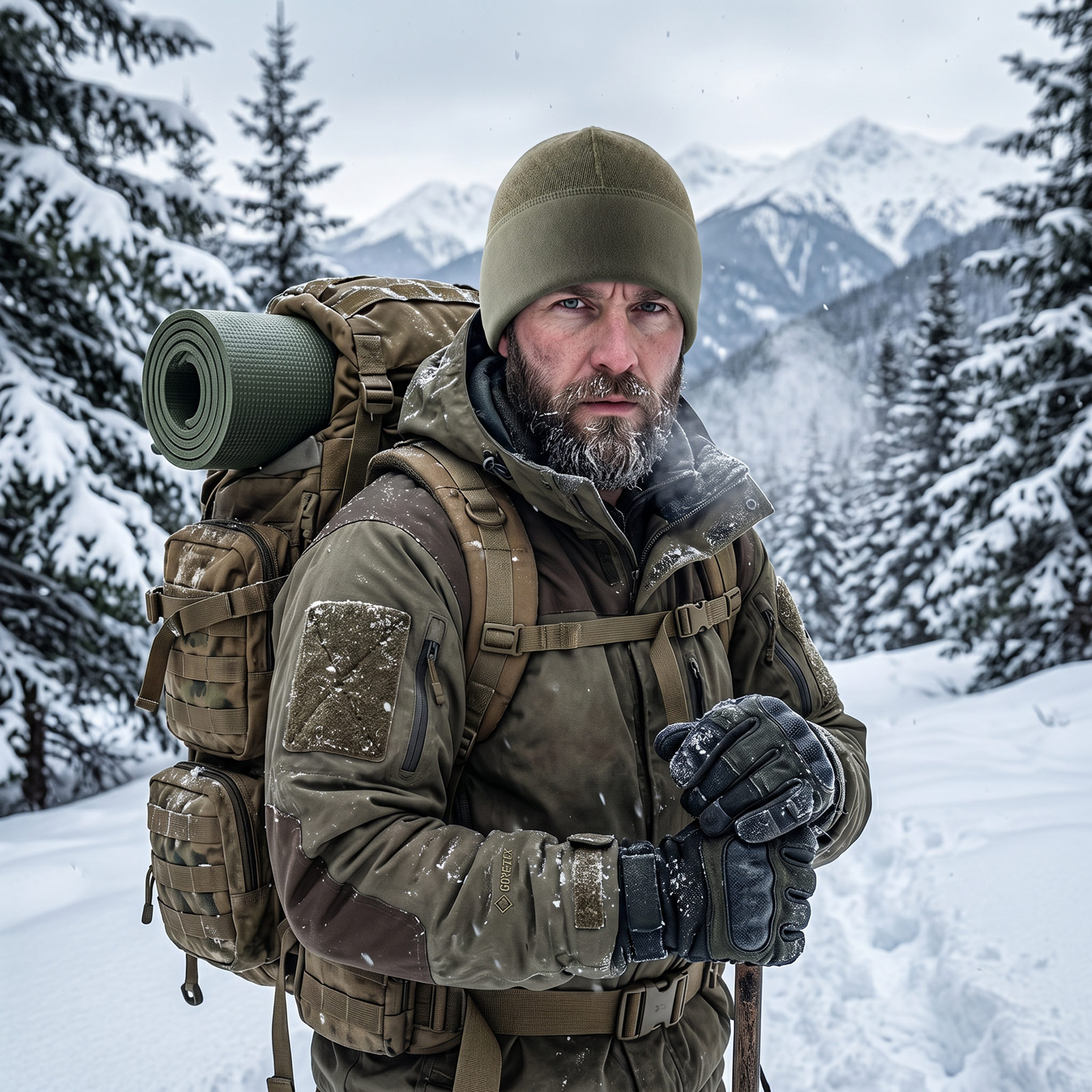 Czapka zimowa 420 khaki dwuwarstwowa wełna akryl mikropolar - obrazek 11