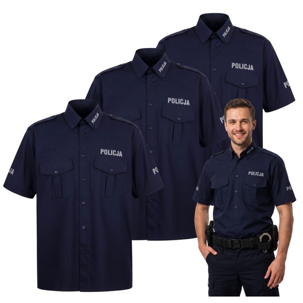 Koszula Męska Służbowa Zestaw 3-PAK Krótki Rękaw Policja