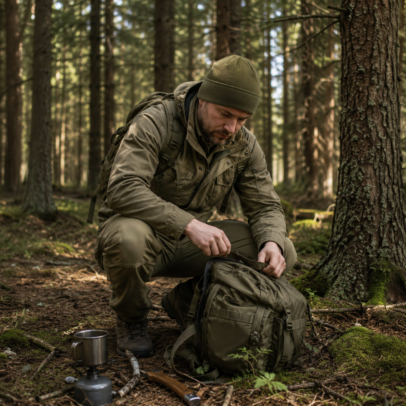 Czapka zimowa 420 khaki dwuwarstwowa wełna akryl mikropolar - obrazek 12