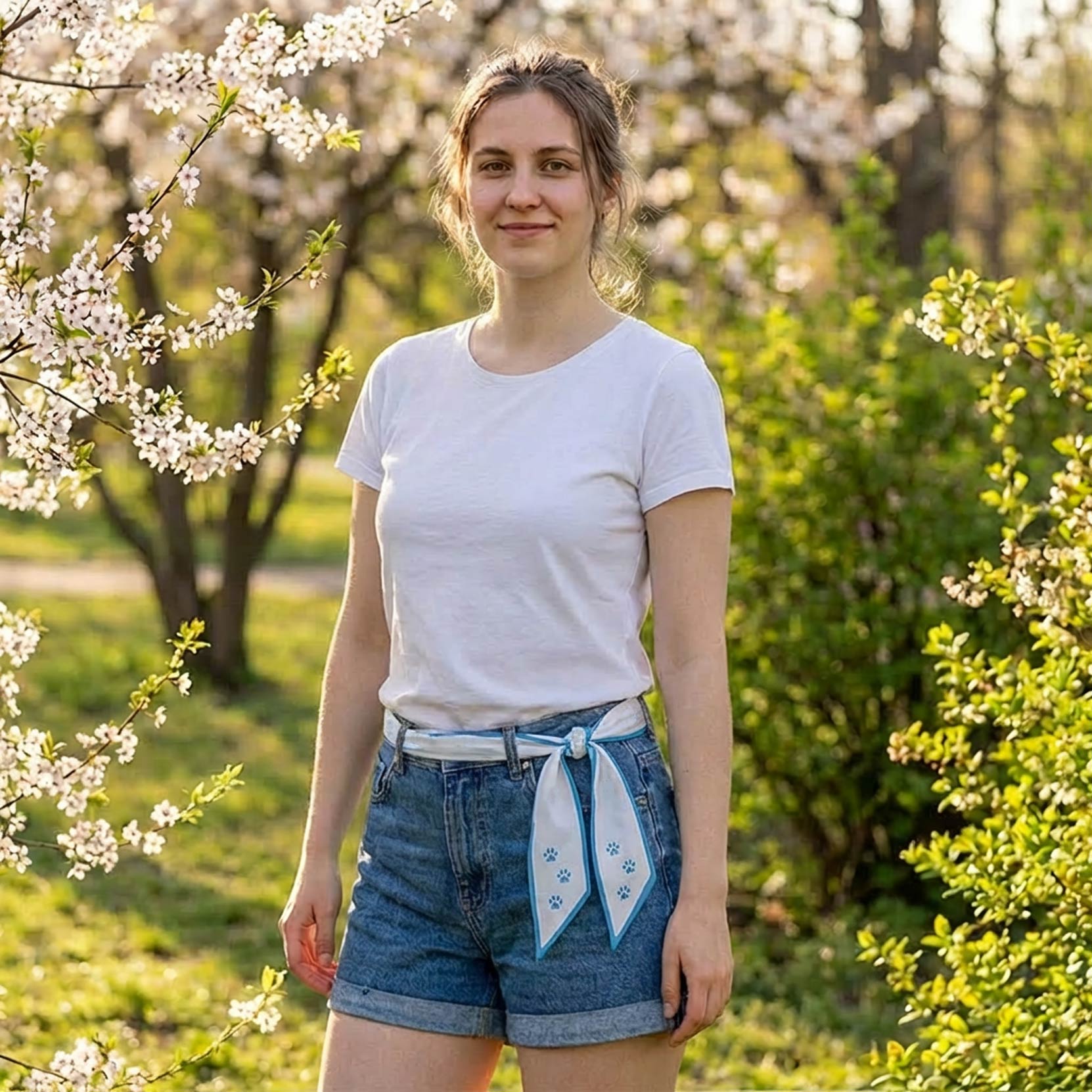Apaszka Damska Biała Niebieska Chusta Psie Łapy Bandana - obrazek 6